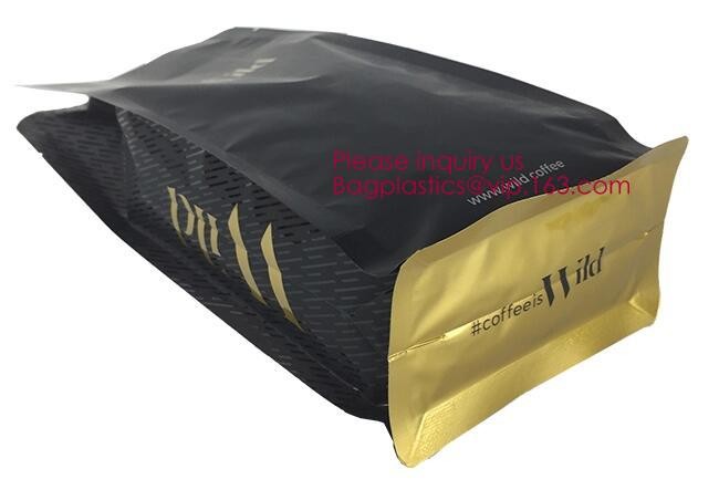 Biodegradable Foil Square Bottom Gusseted Bag, Flat Bottom Gusset Coffee Bag with Degassing Valve,gusset packaging bag f