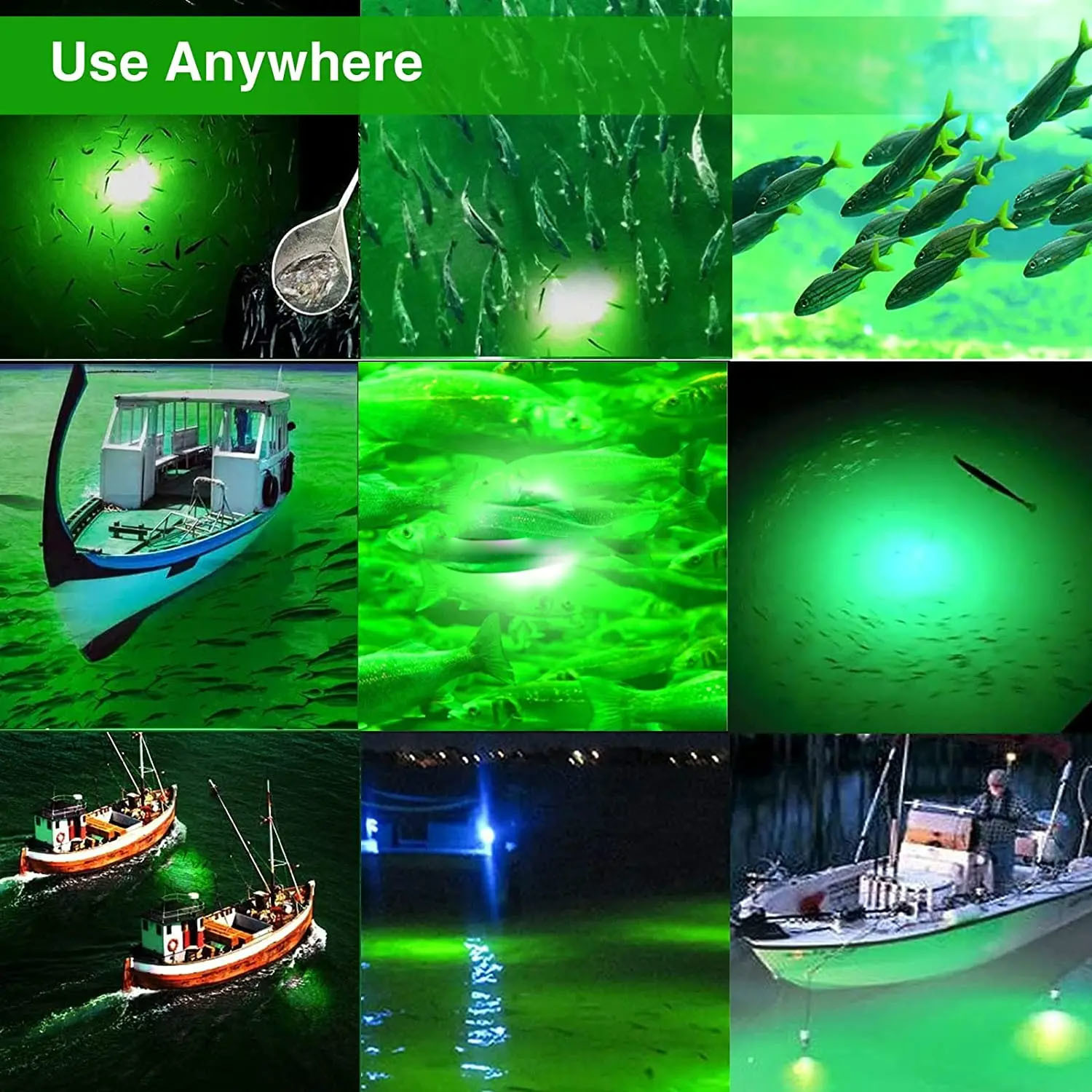 400W 600W Green Underwater Fishing Lamp Outdoor Working Light 12V 24V