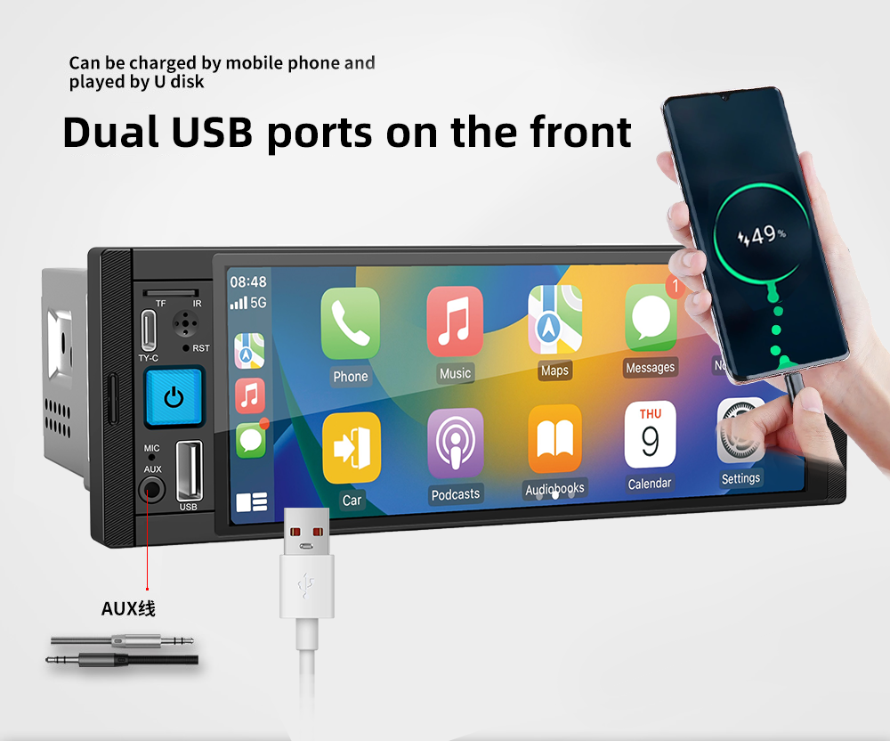 Video Player 6.86" Car Screen Player with Android Auto GPS Navigation and Radio Tuner