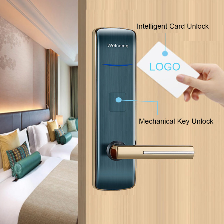 Gold Color Zinc Alloy Hotel Electronic Locks with Card Encoder for Hotel Motel Apartment