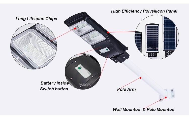 Outdoor All In One LED Solar Street Light For High Way Road 30w 60w 90w