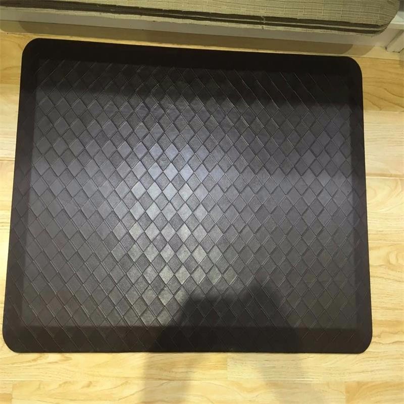 Plaid and diamond pattern Black PU kitchen anti-fatigue floor mat