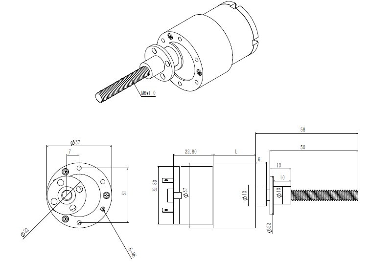 JGB37 520 M6 Thread 24V DC Gear Motor 12v High Torque 50mm Long Geared