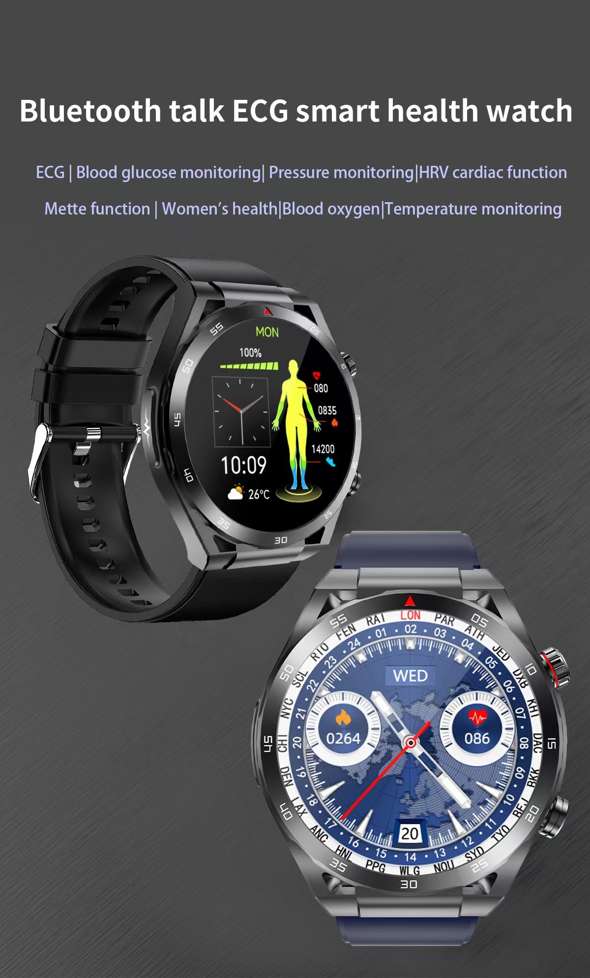 Health Smart Watch ET450 Blood Press Blood Oxygen ECG+PPG Body Temperature Smart Watch
