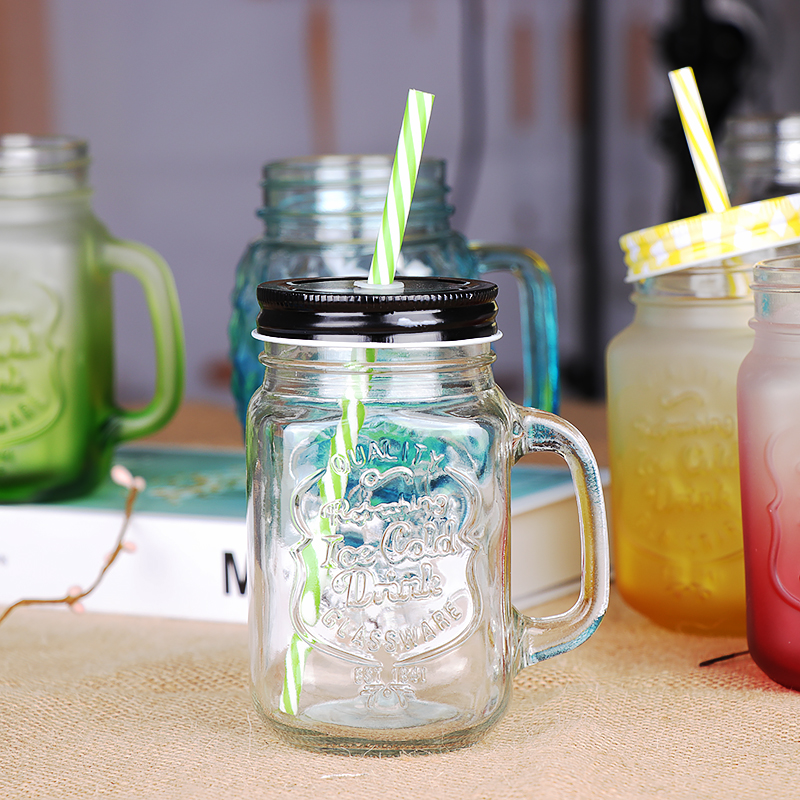 Creative Fruit Juice Cold Drink Cup Vintage Rooster Cup with Mason Glass and Straw Handle