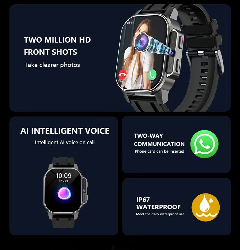 B22 4G Sim Card Android Smart Watch Video Call 2.04 Inch HD Camera SmartWatch Amoled Display