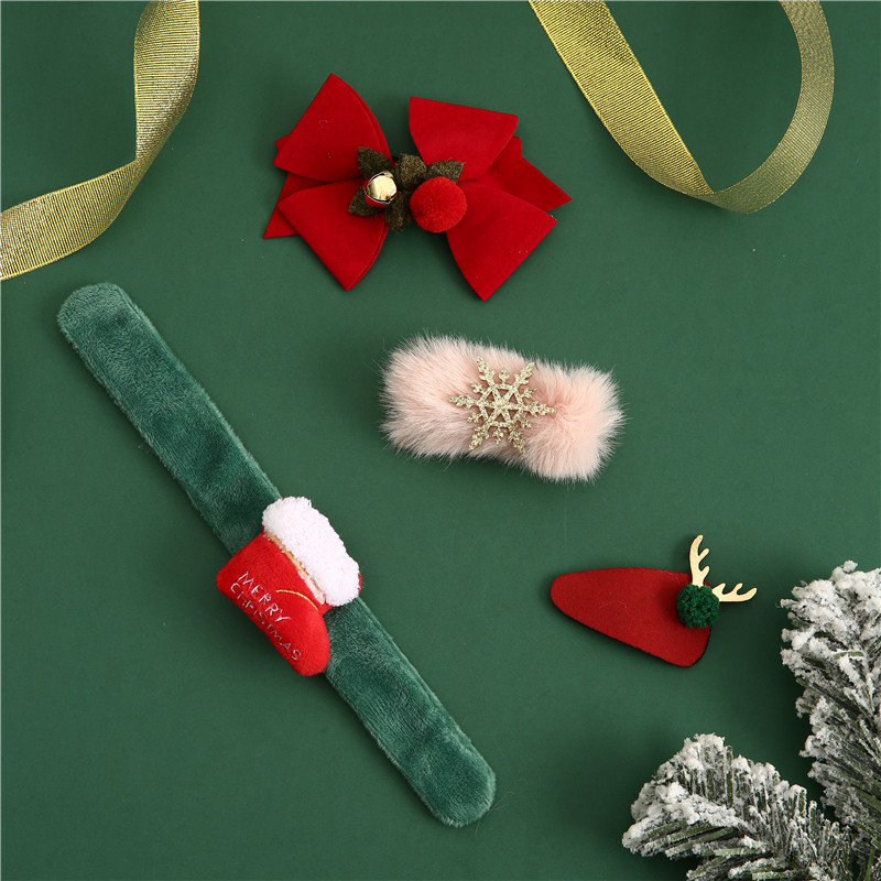 Christmas Slap Bracelets Kids Hair Bow Clips Barrettes Hairpin 43g With Santa Claus