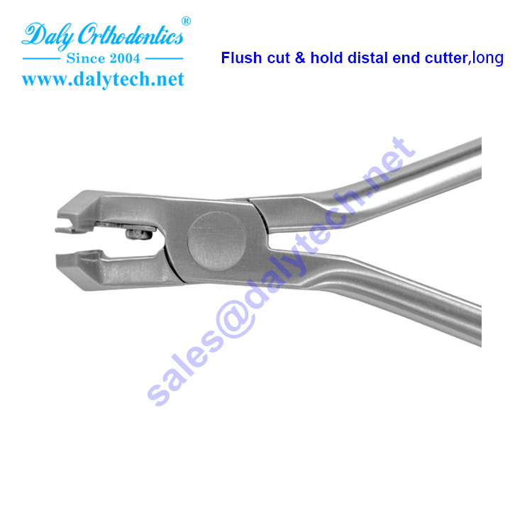 Flush cut and safety hold distal end cutter pliers of orthodontic appliance for dental tools