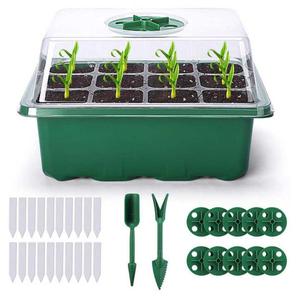 Green Plant Seed Starting Trays With Dome 12 Holes Reusable Durable For