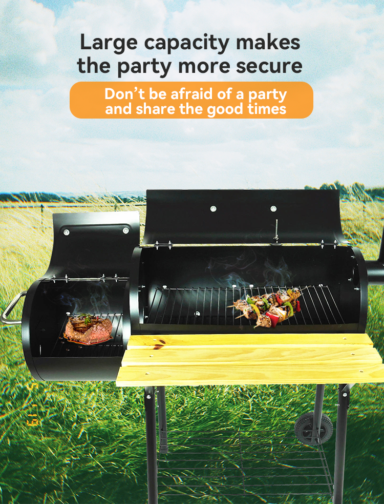 Chrome Plated Customizable Trolley Double Oven Drawer Charcoal Pellet Rotisserie BBQ Grill