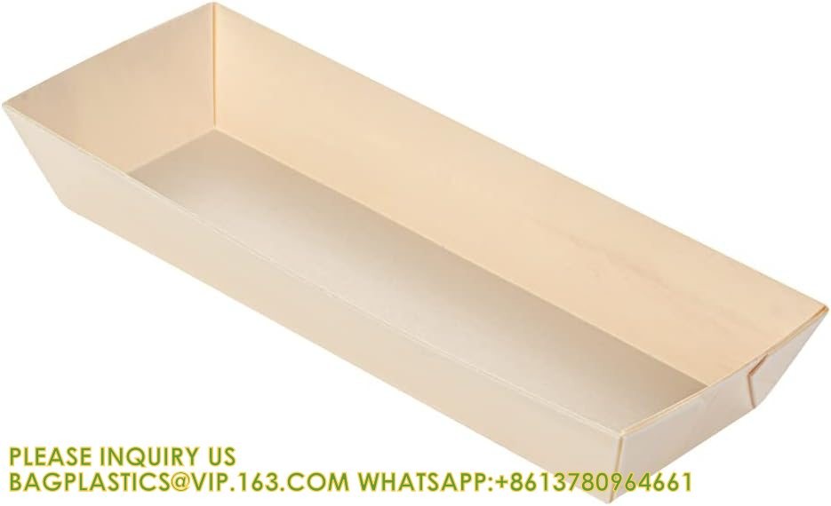 Compostable Food Containers, Rectangle Wooden Bento Boxes - Long Flare, Grease Resistant, Natural Poplar