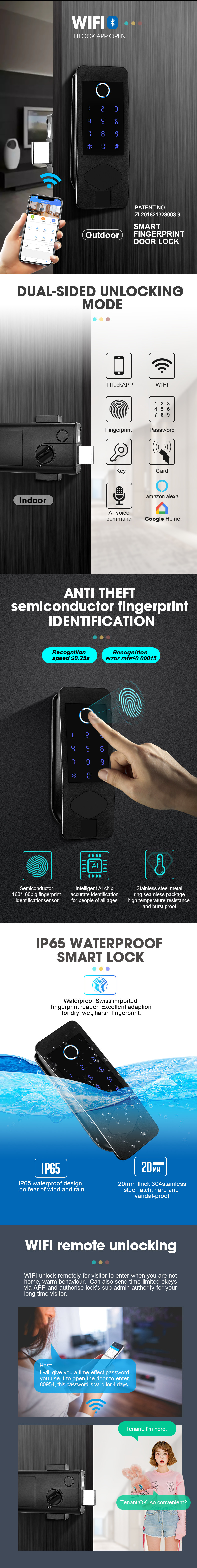 Fingerprint Digital Rim WIFI Bluetooth Electronic Keyless Door Locks