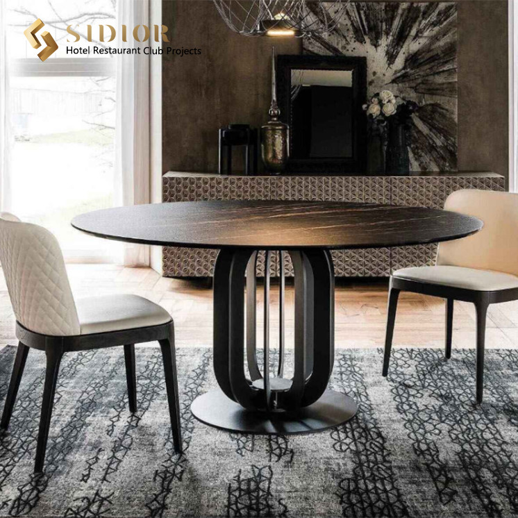 Hot Sell Dining Table, Restaurant Table Desk, Buffet Dinning Table, Canteen Table, Man Made Marble Top, Metal Base