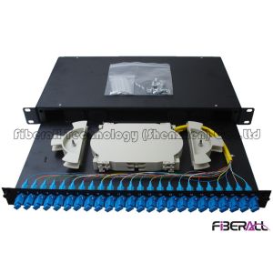 Sliding Drawer Fiber Optic Patch Panel With Angled SC Simplex Adapter Port 24