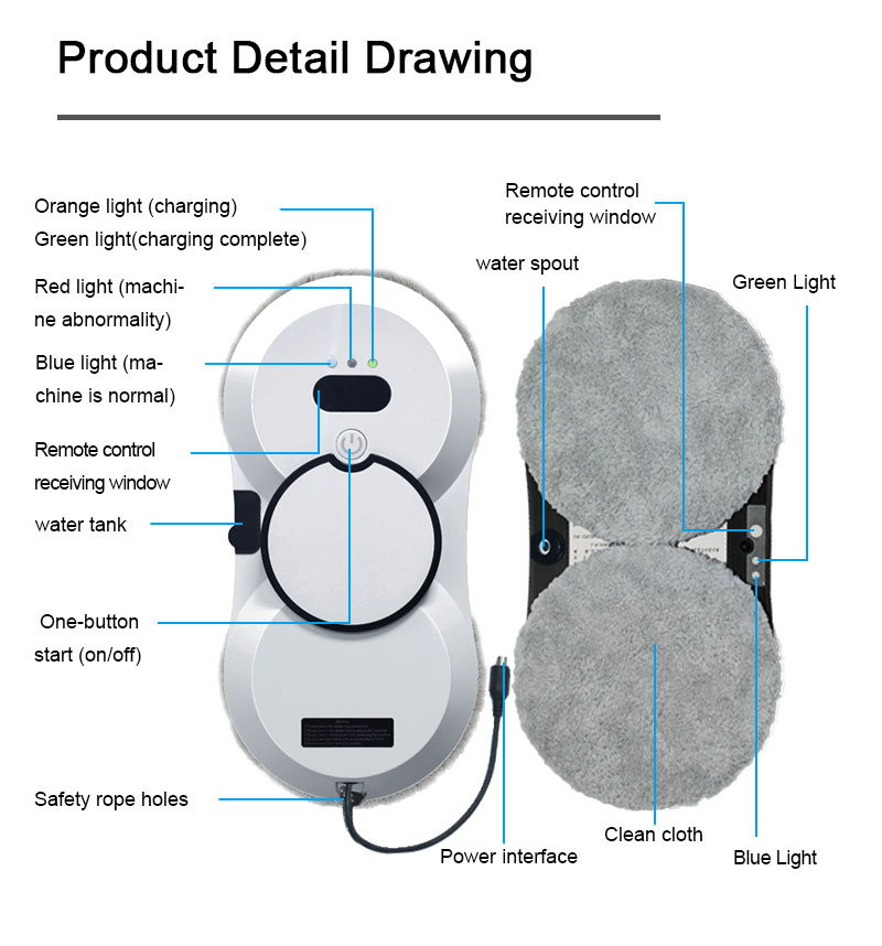 Strong Decontamination Robot Window Cleaner 29.5cm Automatic Window Cleaner