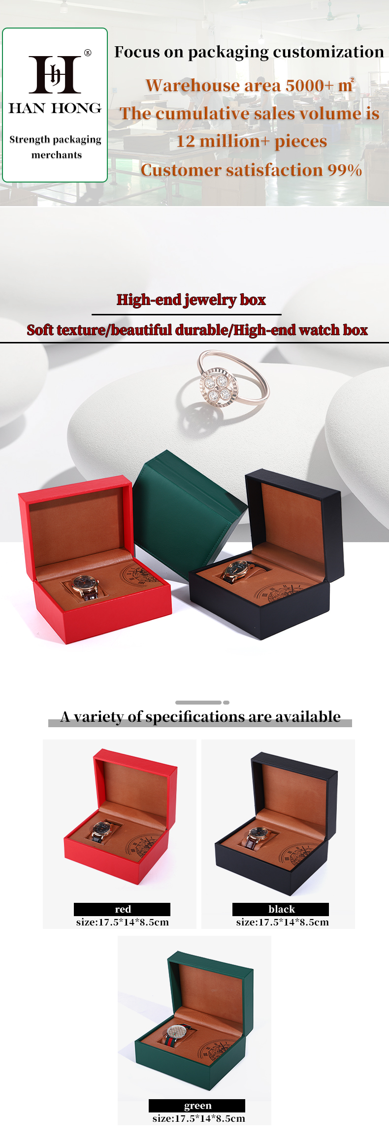 Eye-Catching Internal Printing Faux Leather Luxury Watch Packaging Box for Gift