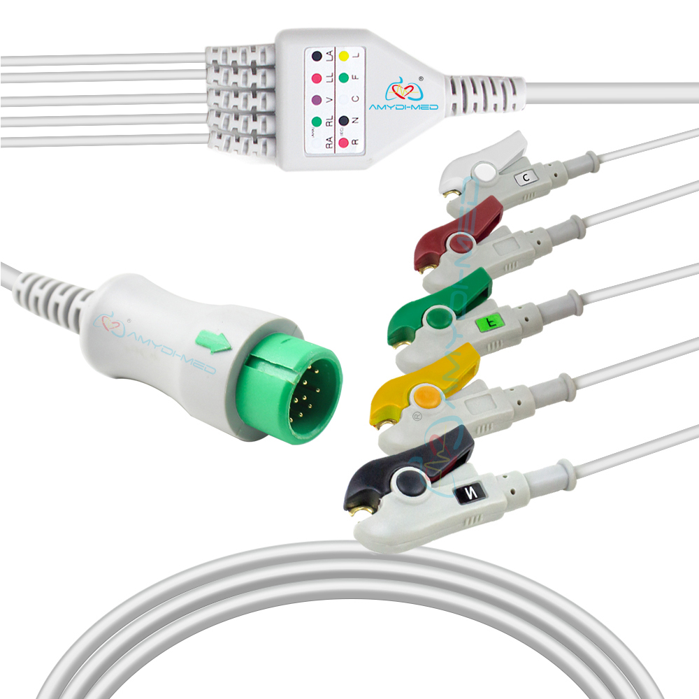 Medical Suppliers Cables for 12 Pin Mindray T5 T8 5lead Clip Ecg cable with Lead Wire