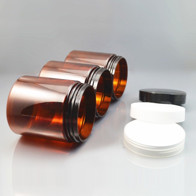 Cosmetic Food Pack 100ml 150ml 200ml 250ml 300ml Amber Pet Plastic Cosmetic Cream Jar With White Black Lid