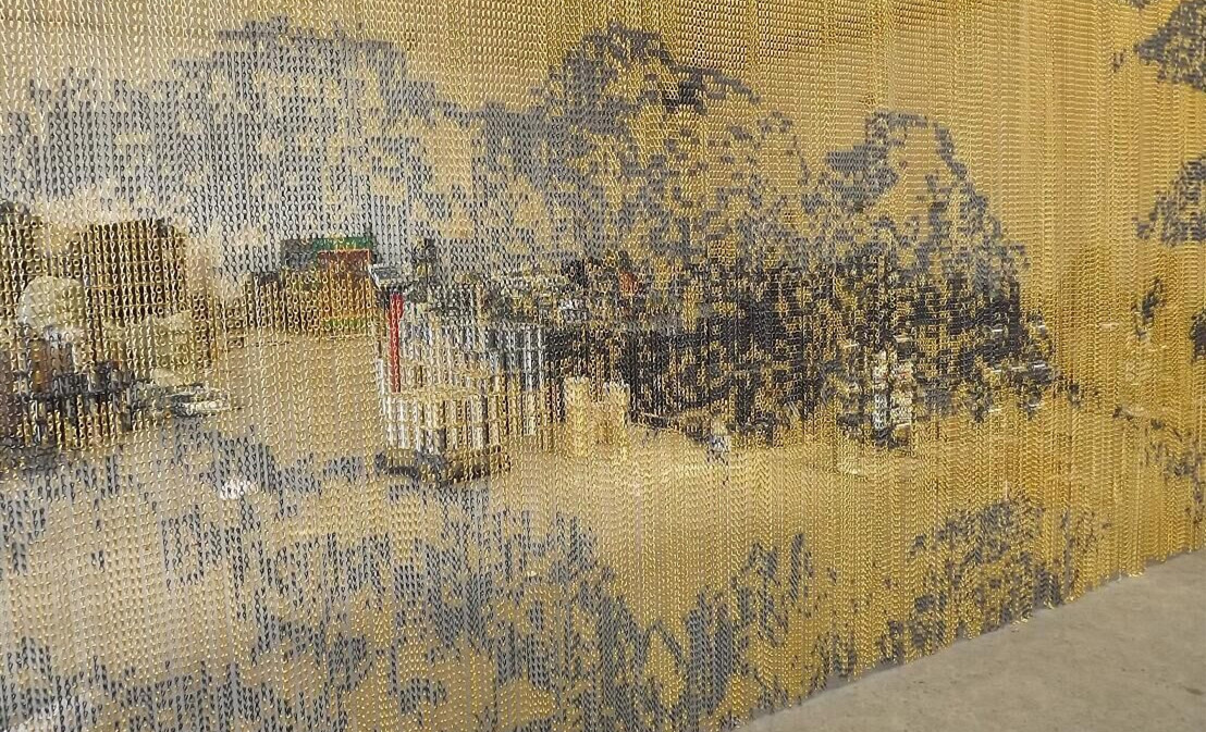 Baking Varnish Metal Mesh Curtain 1mm Frame Design Hanging Lightweight Huge Aluminum
