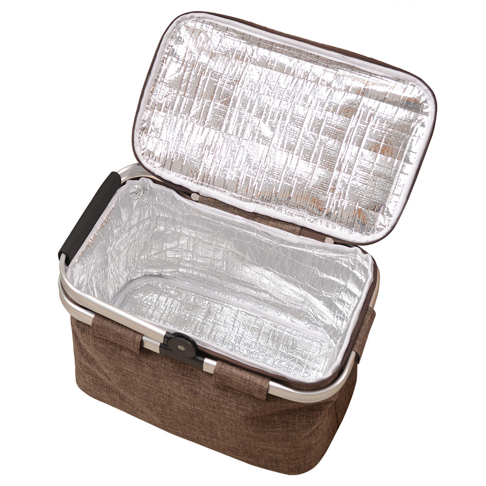 Custom Basket Insulated 6 Can Cooler With Hard Plastic Liner Mock Jute Material