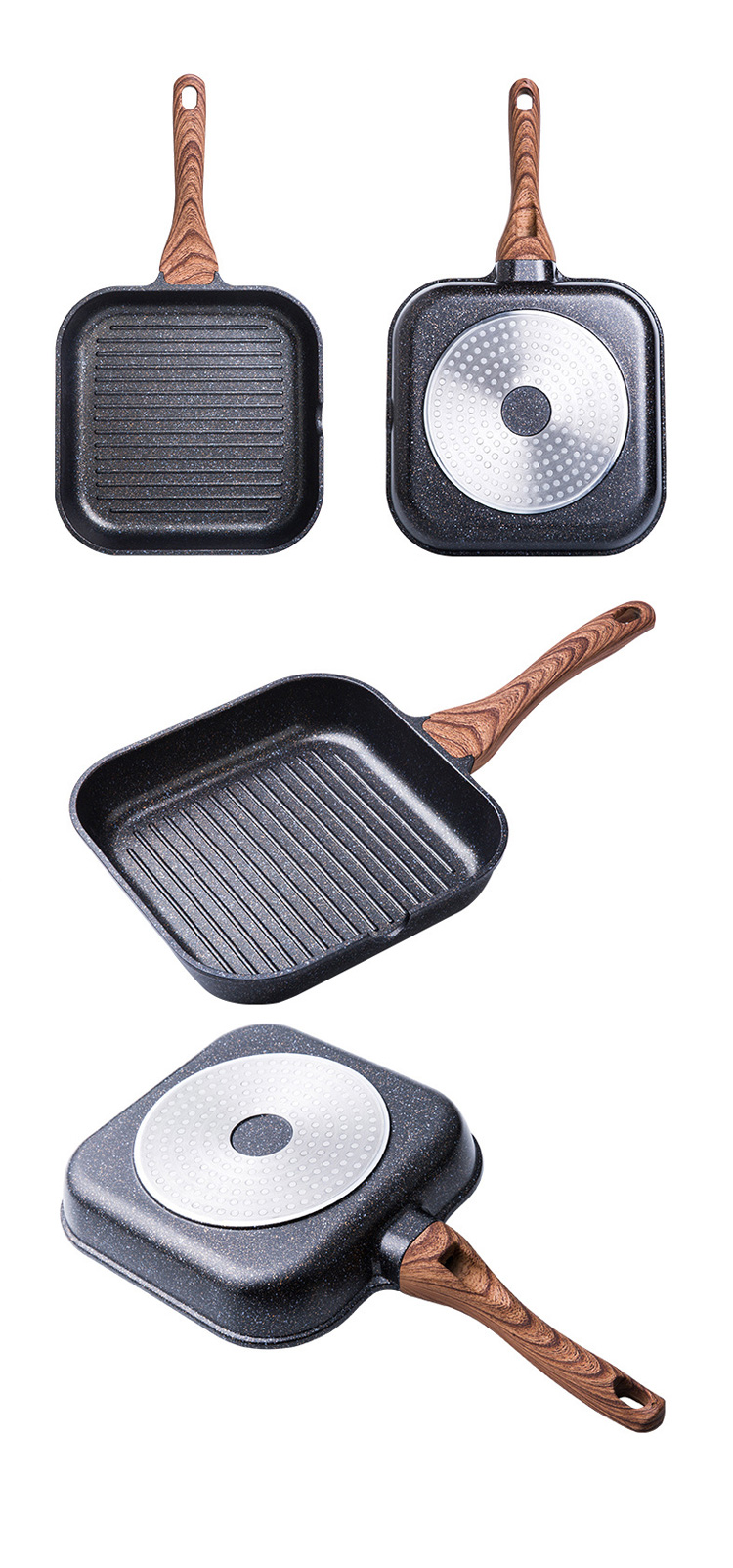 Brand New Multi function Skillet Grill Pan Kitchen Cooking Ware Cast Iron Non-Stick Frying Pan