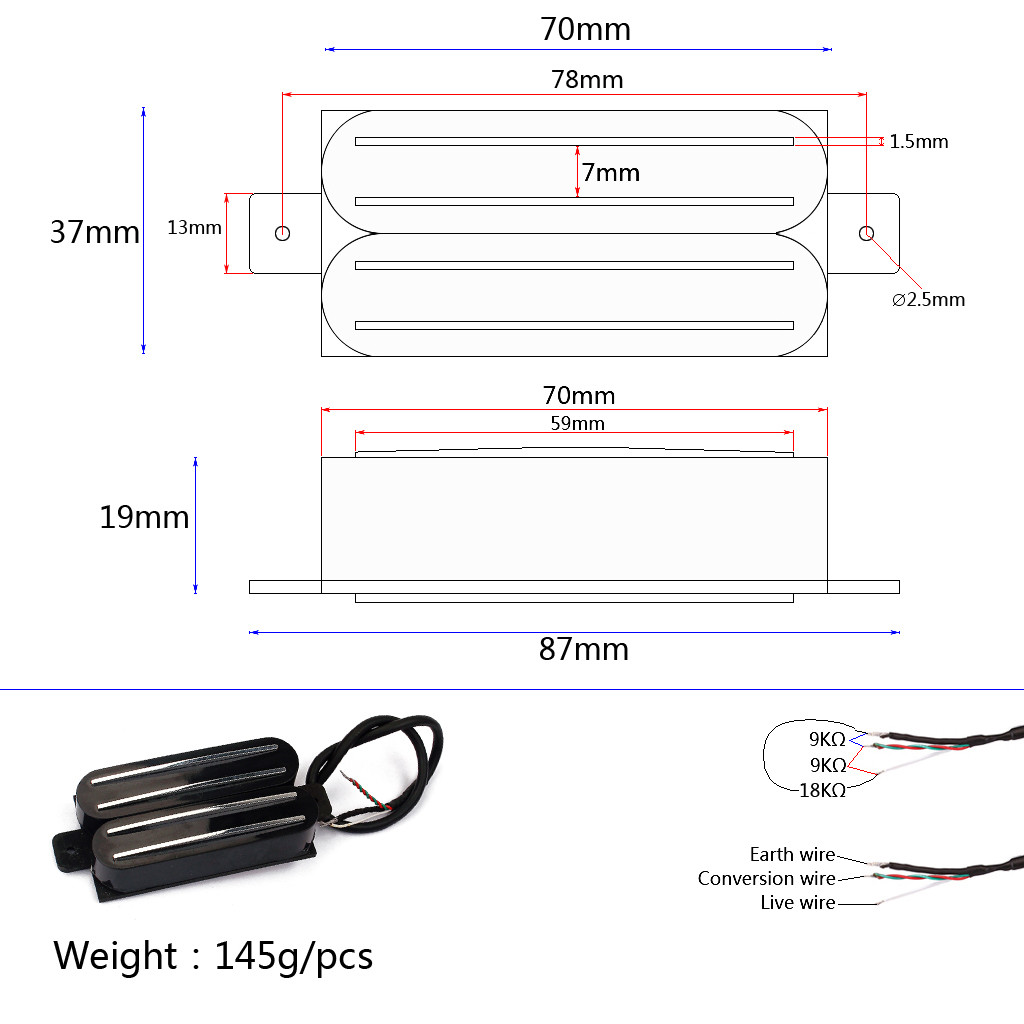 TL Gibson Guitar Hot Rail Humbucker Pickup Sets N9K/B18K Direct Mount