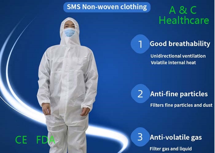 Anti Static Medical Protective Clothing Disposable Chemotherapy Gowns White Blue