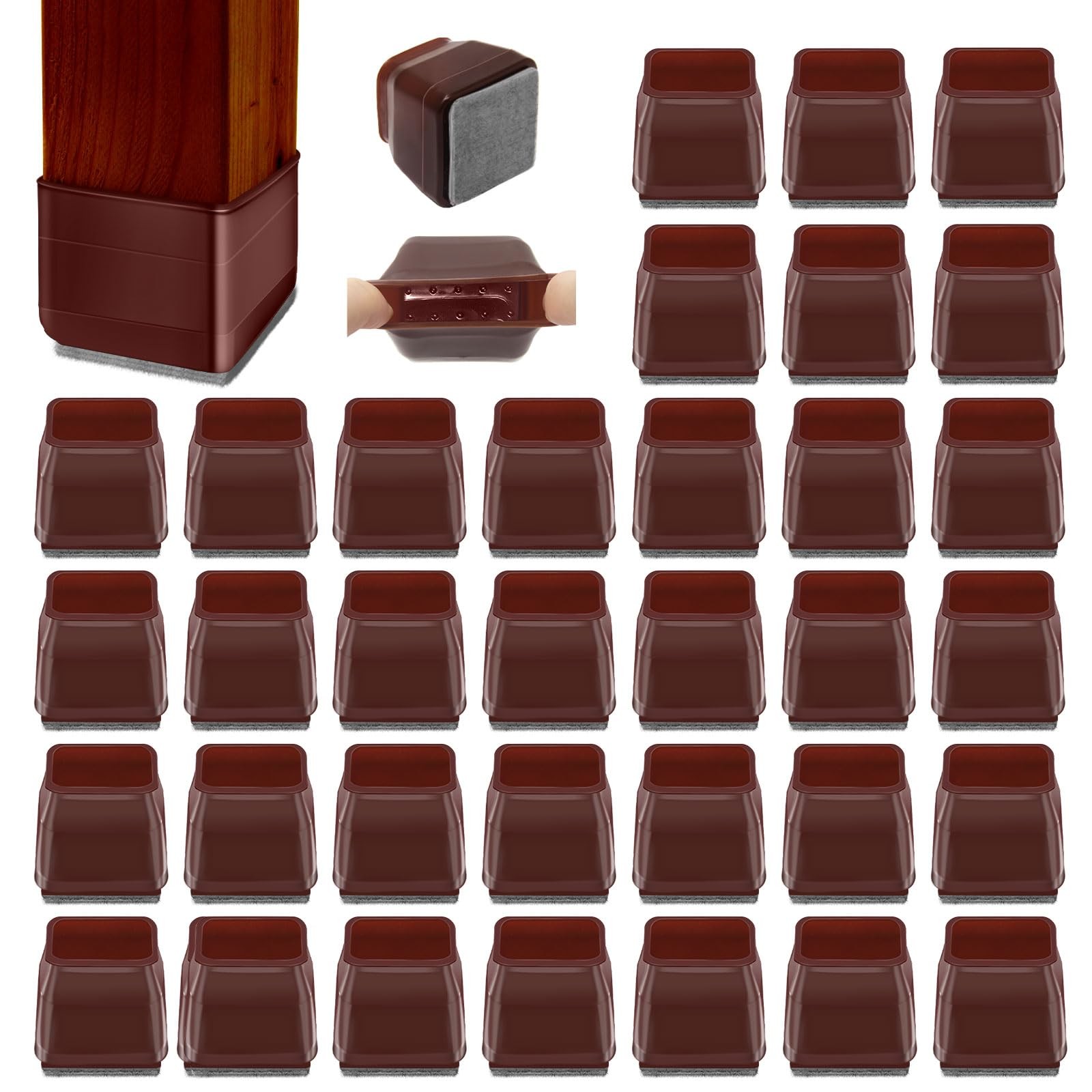 Silicone Chair Leg Floor Protectors Furniture Leg Protectors With Felt Black Table Leg Pad Brown