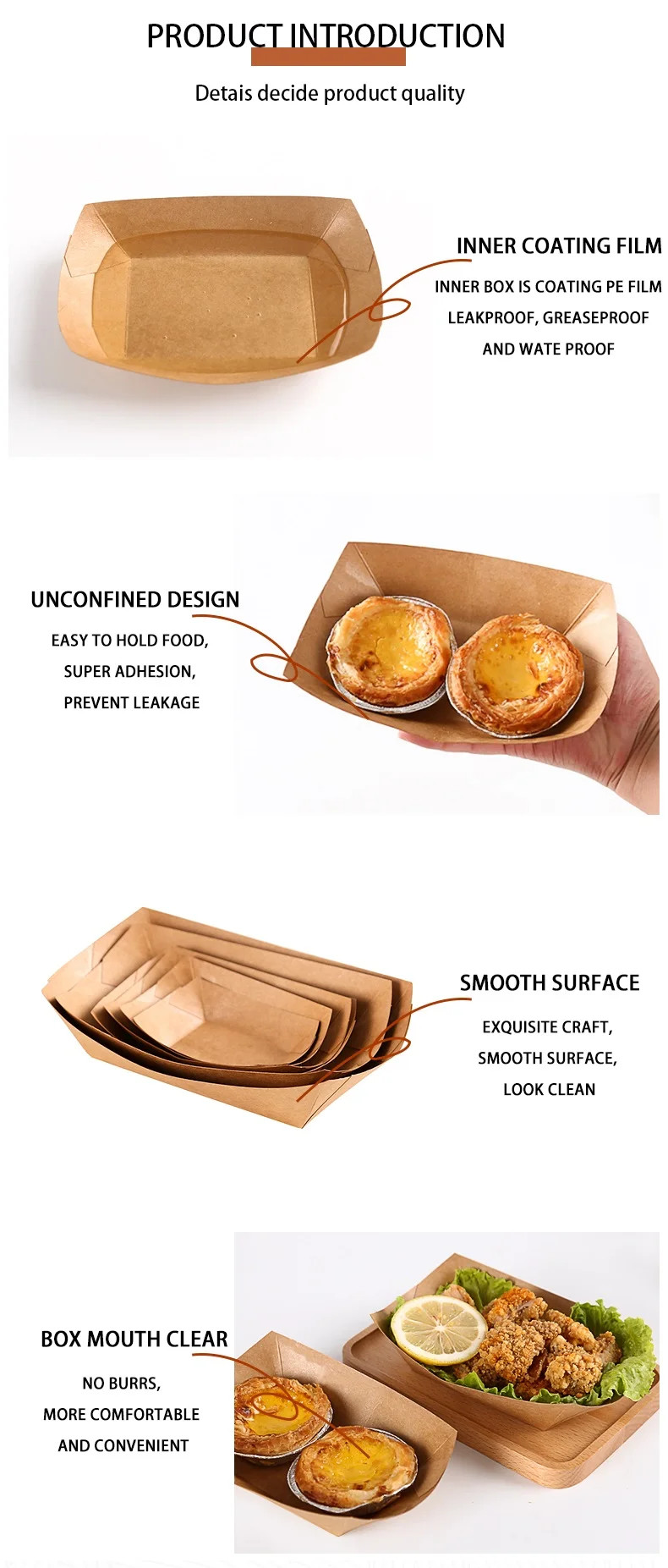 Kraft Paper Boat Basket Food Trays Paperboard Tray Loaf Bread Packaging Brown Packing Box Paper Gift Folders
