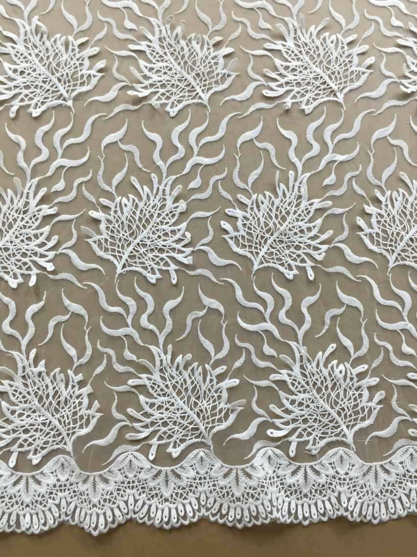Apparel Accessories Mesh Based Embroidery Lace Fabric Ivory Color