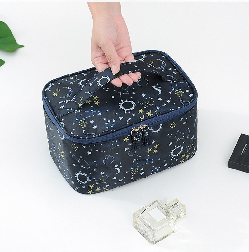 Large Capacity Printed Nylon Cosmetic Makeup Organizer Bag With Handle