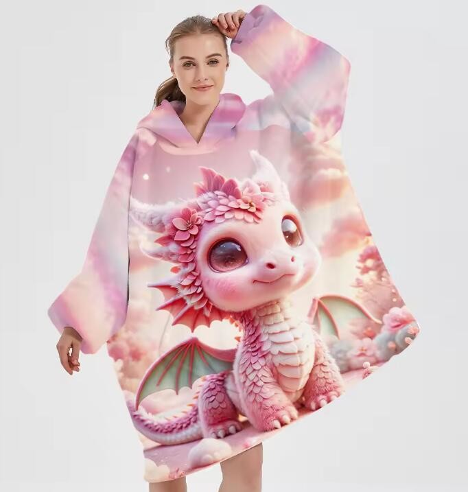 Custom Position Printing Anime Large Fleece Hoodie Blanket Wearable OEM