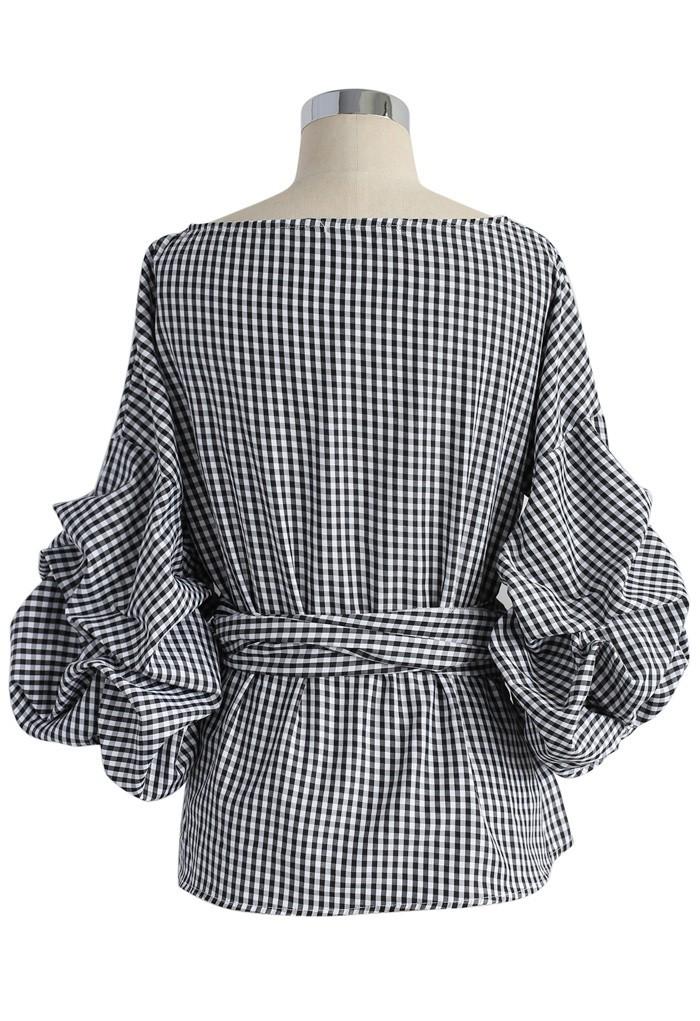 Fall Clothing Blouse Ladies Gingham Tops Women Wrap Top