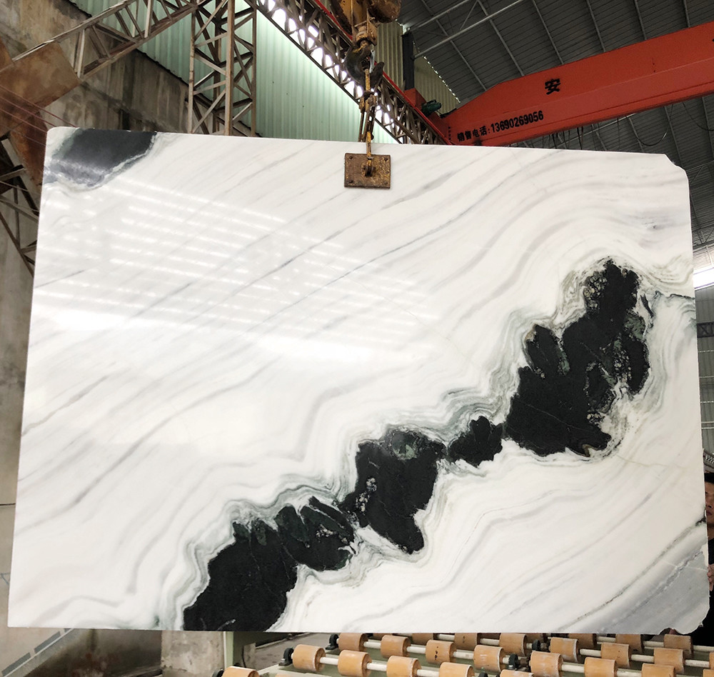 China Panda White Flooring Counter Kitchen Marble Stone Slab Black Wave Natural Stone