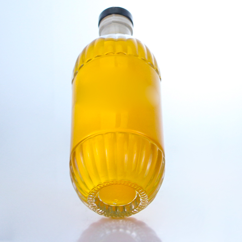 Industrial Beverage Glass Bottle with Embossed Design and Cork Round Shape