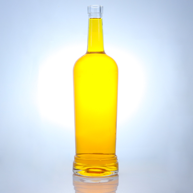Glass Base Round Shape Customizable Logo Long Neck Liquor Bottle with Cork