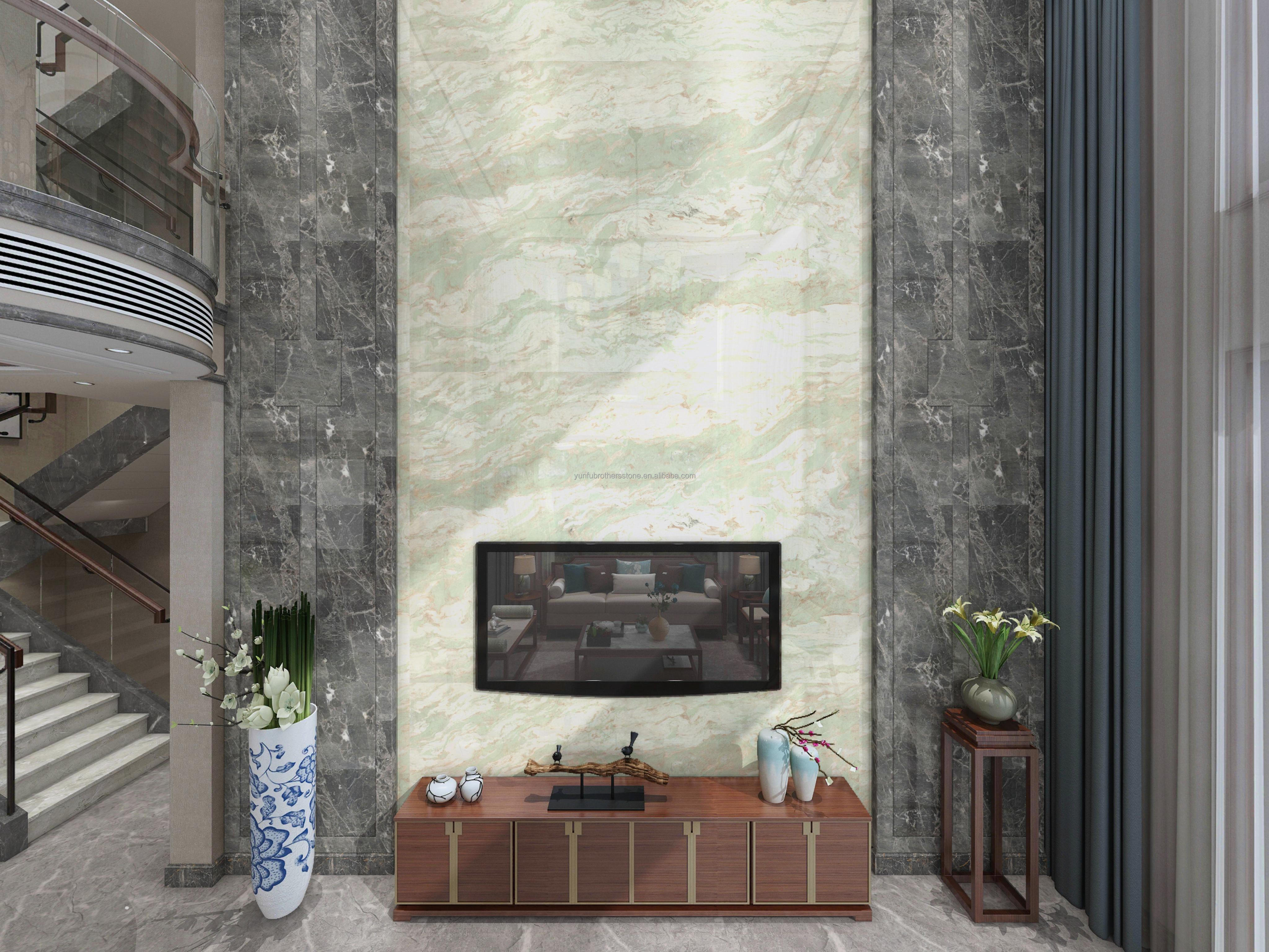 Modern Design Style Big Slab Green Jade Onyx Marble Stone for Bathroom Wall and Table