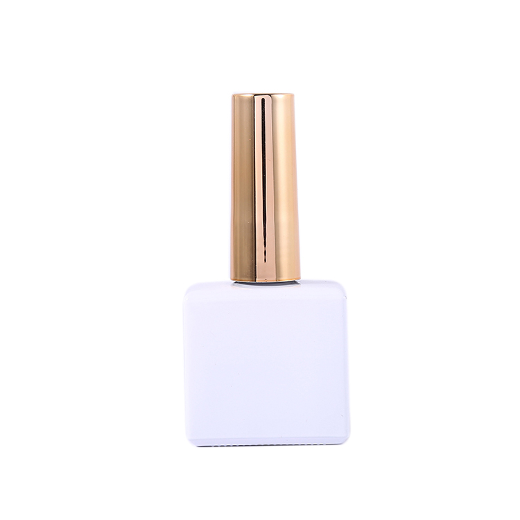 OEM Custom Logo Design Unique Square White Color Uv Gel Containers Glass Empty Nail Polish Bottles with Brush Chrome Golden Cap
