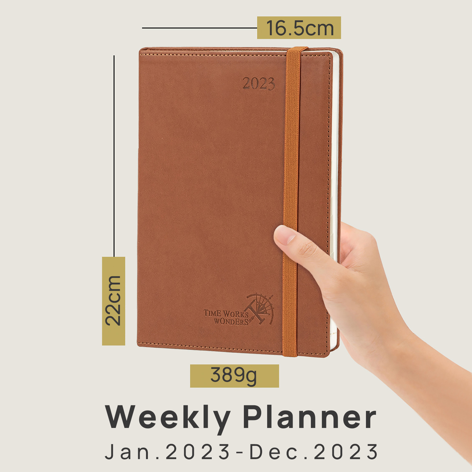 Brown 6.5''X8.5'' Custom 12 Month Weekly Planner 2023 Soft Cover Monthly Tabs