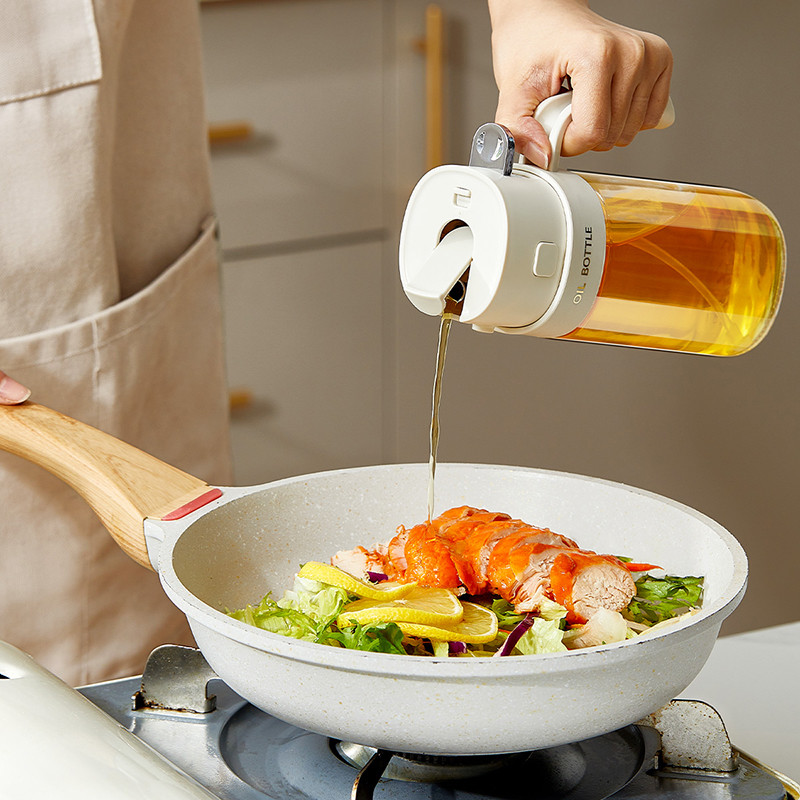 2 In 1 Olive Oil Dispenser Bottle 550ml 19OZ Food-Grade Glass Oil Sprayer for Cooking