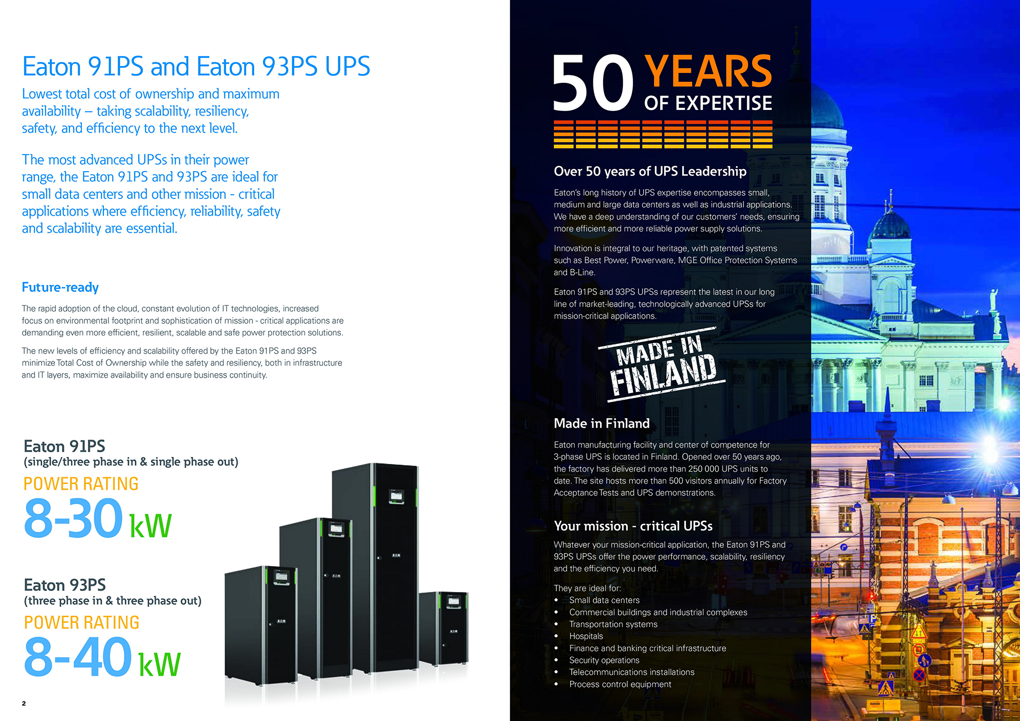 Eaton 93PS Series 3000kVA 3-Phase On-line UPS 25kVA 30kVA 600-1200kVA Battery Type AGM