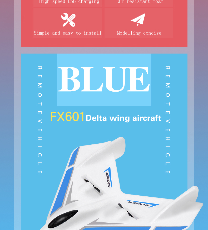Fx-601 Airplane Rc Fighter Jet Fixed Wing with 4K UHD Video Capture Resolution and Remote Controller Spare Propeller