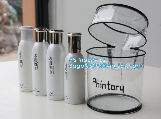 ZIP BARREL BAG, Cosmetic bag PVC in cylinder shape, Cylinder Round Folable See-through Travel PVC Makeup Case, cylinder