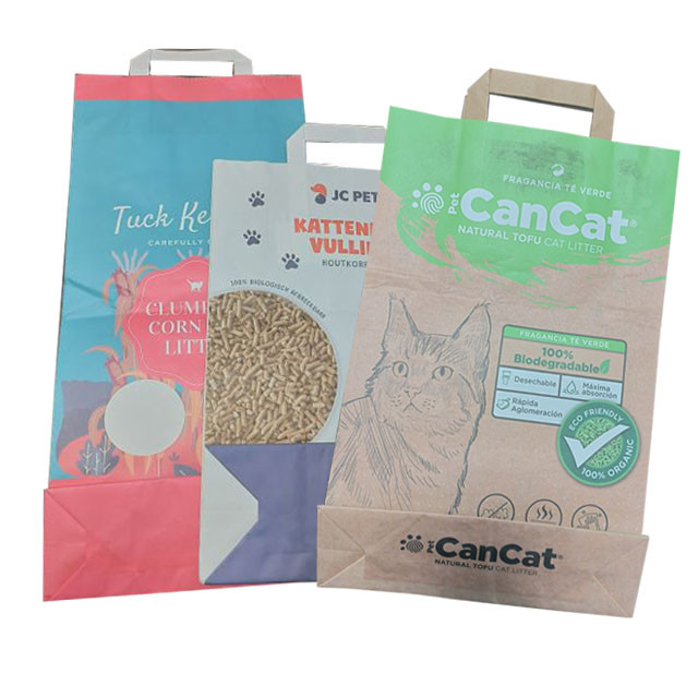 ISO9001 Custom Printed Biodegradable Paper Bags For Cat Litter Packaging
