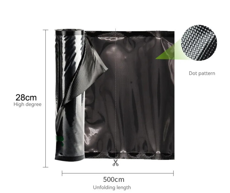 Commercial Grade Heavy Duty Black And Clear Embossed Vacuum Seal Roll Bags For Food Storage For Sushi And Noodles