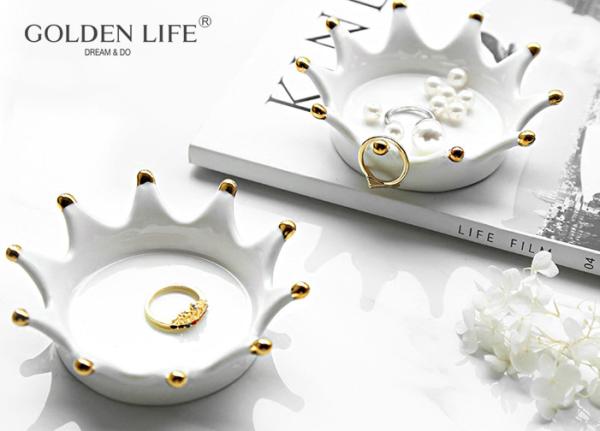 Ceramics Gold Plating Crown Disc Fashion Creative Personality Jewelry Storage