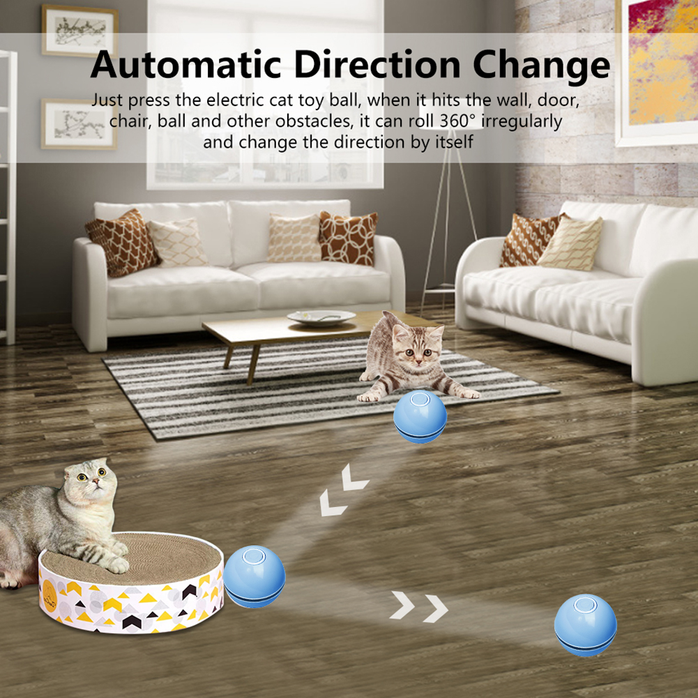Pet Cat Toy BallBlue USB Smart LED Light Rechargeable Interactive Automatic Rolling