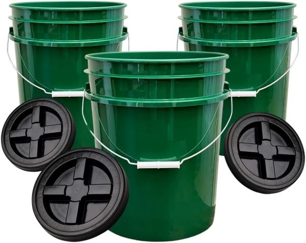 7 Gallon Black Food Grade Buckets + Gamma Seal Lids, BPA Free Container Storage,