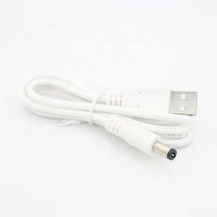 White 1M 5V USB 2.0 A Male To DC Barrel Jack 5.5X2.1mm Power Charger Cable