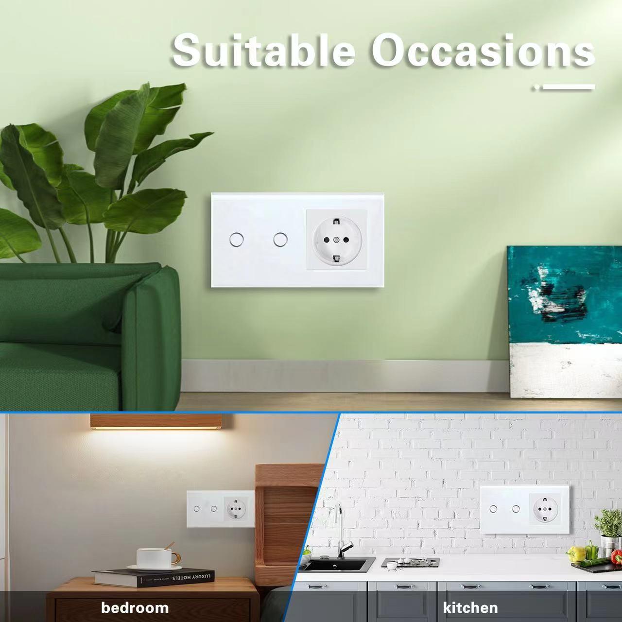 Switch And Socket With Tempered Glass Panel And Indicator Type 146 2 Gangs